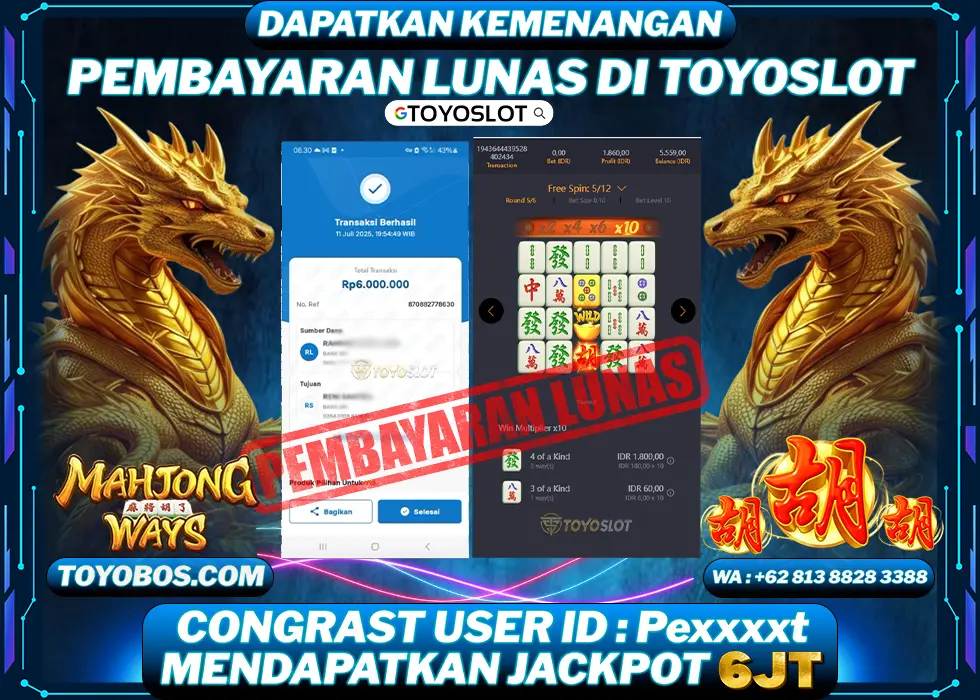 TOYOSLOT - BUKTI KEMENANGAN MAHJONG WAYS Rp6,000,000,- LUNAS